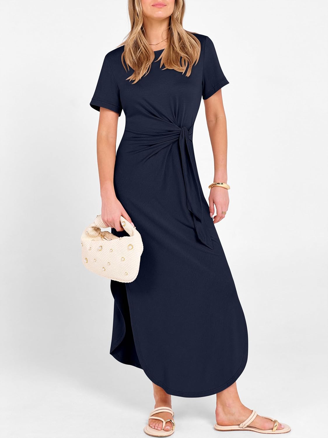 Prinbara Womens Summer Maxi Dress Casual Short Sleeve Tie Waist Split Long Tshirt Dresses 2026 Spring Vacation Cruise Clothes - Image 7