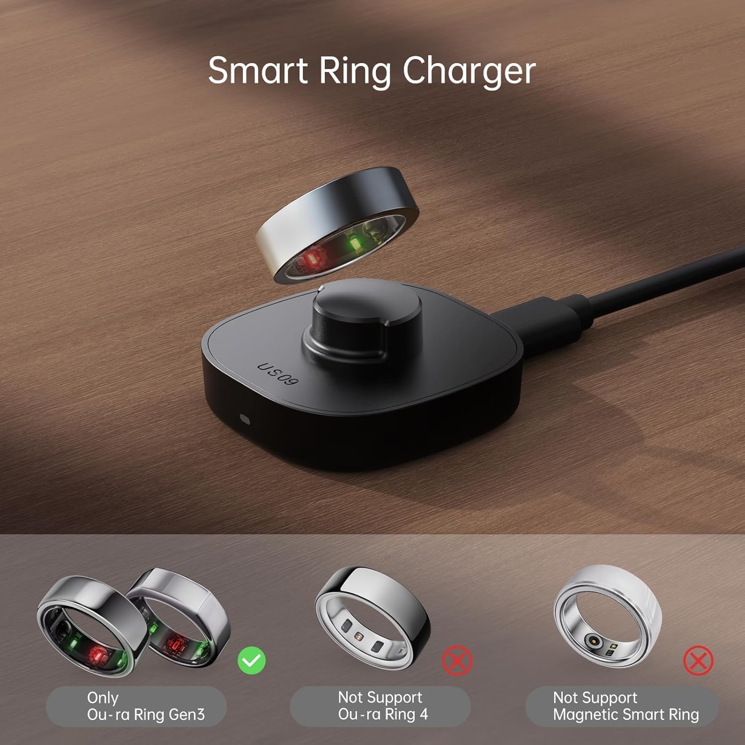 Charger Compatible with Ou-ra Ring Gen3 Size 10 - Fast Charging Dock for Gen 3 Horizon & Heritage Smart Ring, Replacement Charging Base with USB-C Cable, Portable Travel Charger