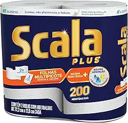 Scala Plus Papel Toalha Multipicote, 200 Toalhas (2 Rolos de 100 Toalhas Cada)