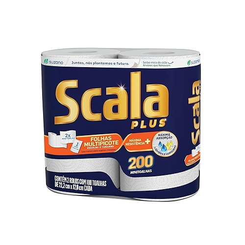 Scala Plus Papel Toalha Multipicote, 200 Toalhas (2 Rolos de 100 Toalhas Cada)