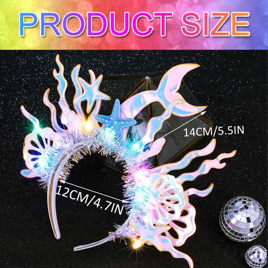 GORTIN Light Up Mermaid Headband Starfish Headpiece Glow Shell Hair Band Costume Hair Accessories for Women - Image 4