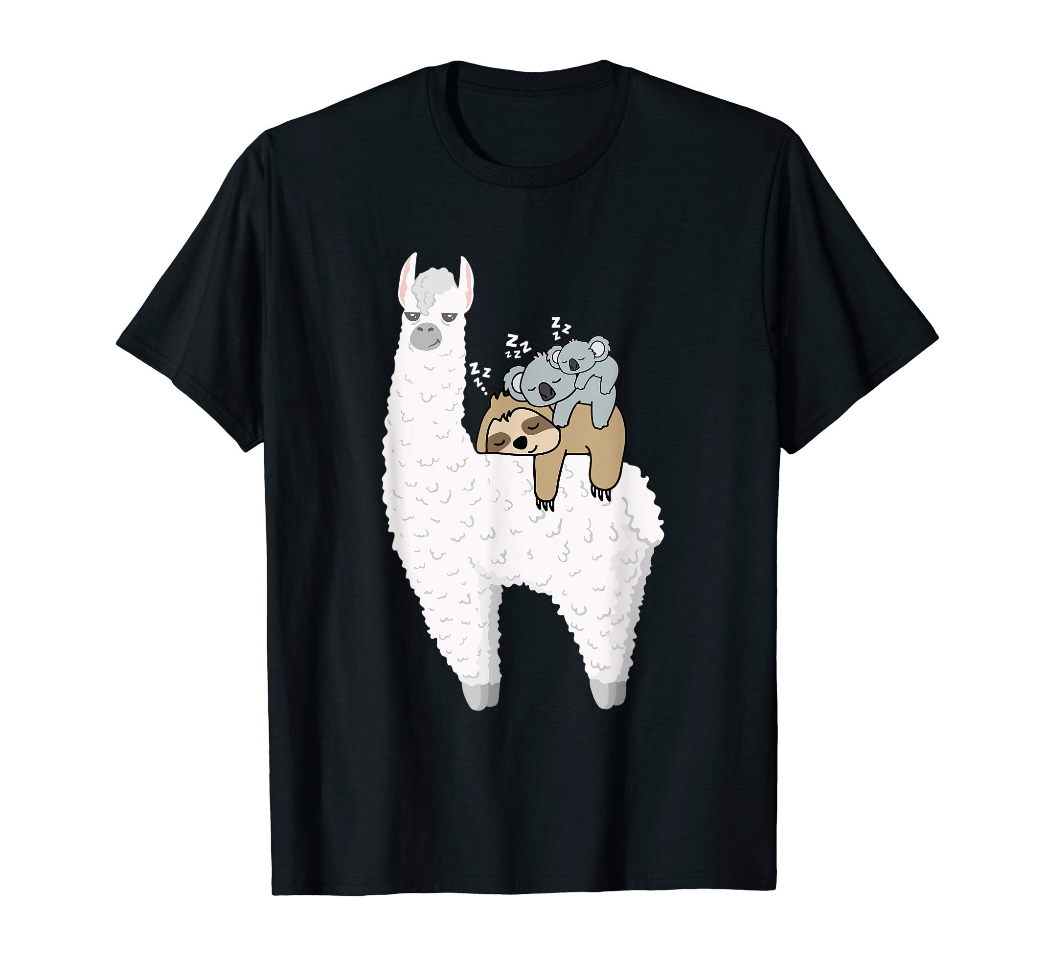 Sleeping & Sloth Koala Mama & Koala Baby Riding Llama Alpaca T-Shirt