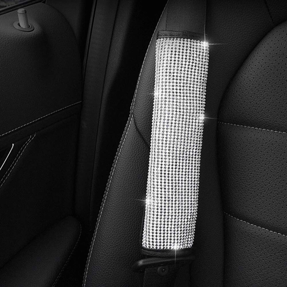 2 almohadillas para cinturón de seguridad con cristales brillantes, para cinturón de seguridad de coche, accesorios para decoración de coche para mujer