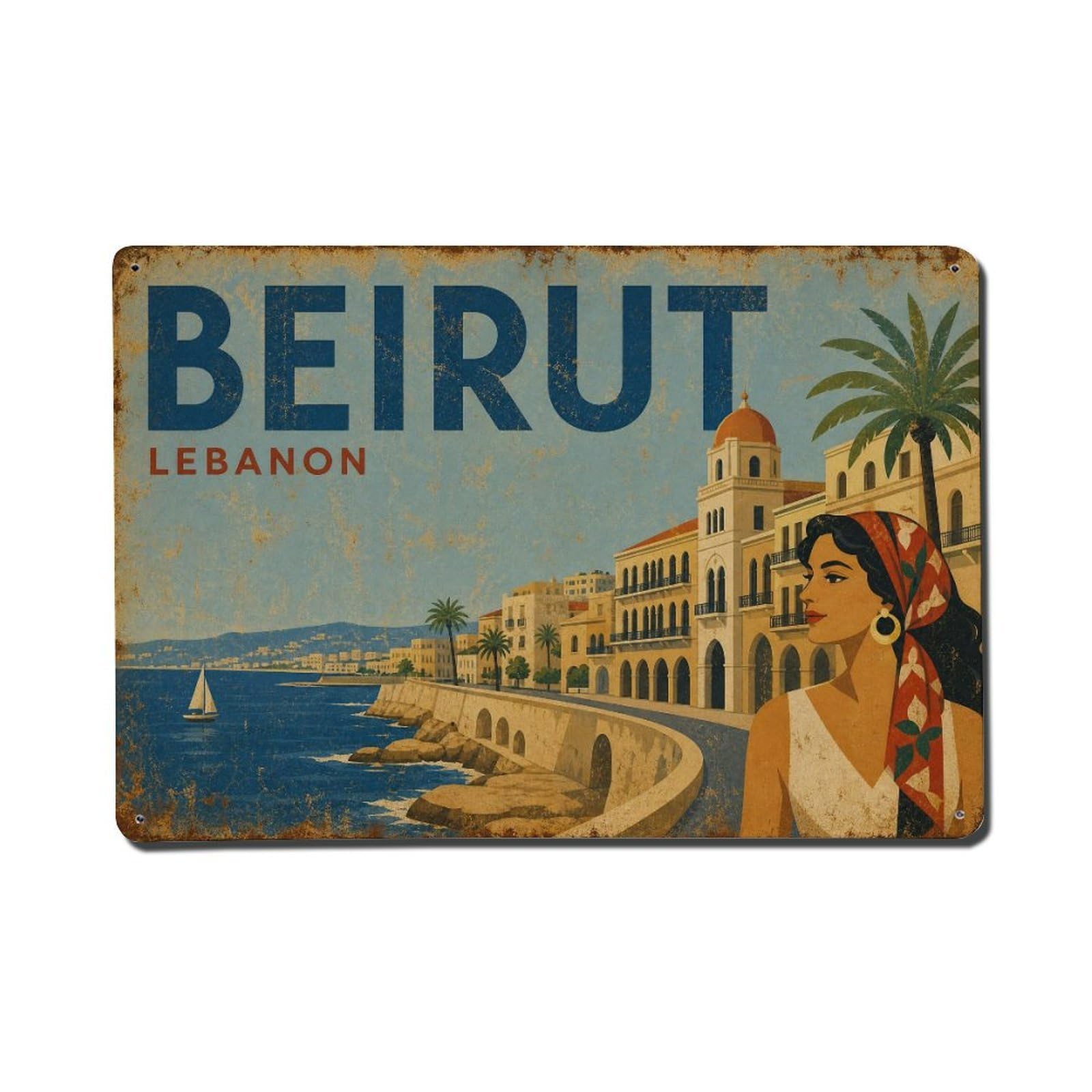 Metal Tin Sign Retro Travel Lebanon Beirut