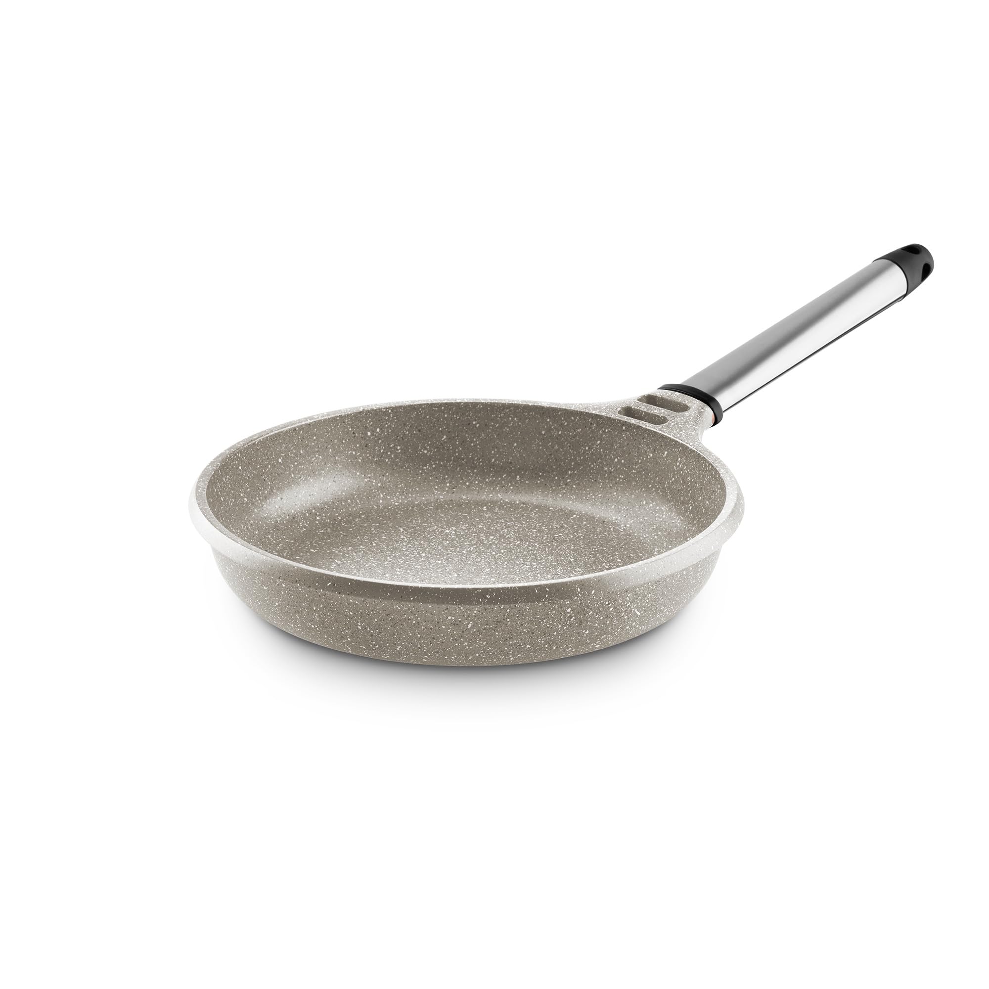 Castey - Sartén Stone Ceramic 24 cm, Acabado Gris, Mango Desmontable de Madera Natural, Aluminio Fundido, Antiadherente Cerámico Durion PFAS Free, Full Induction, Apta para Todas las Cocinas