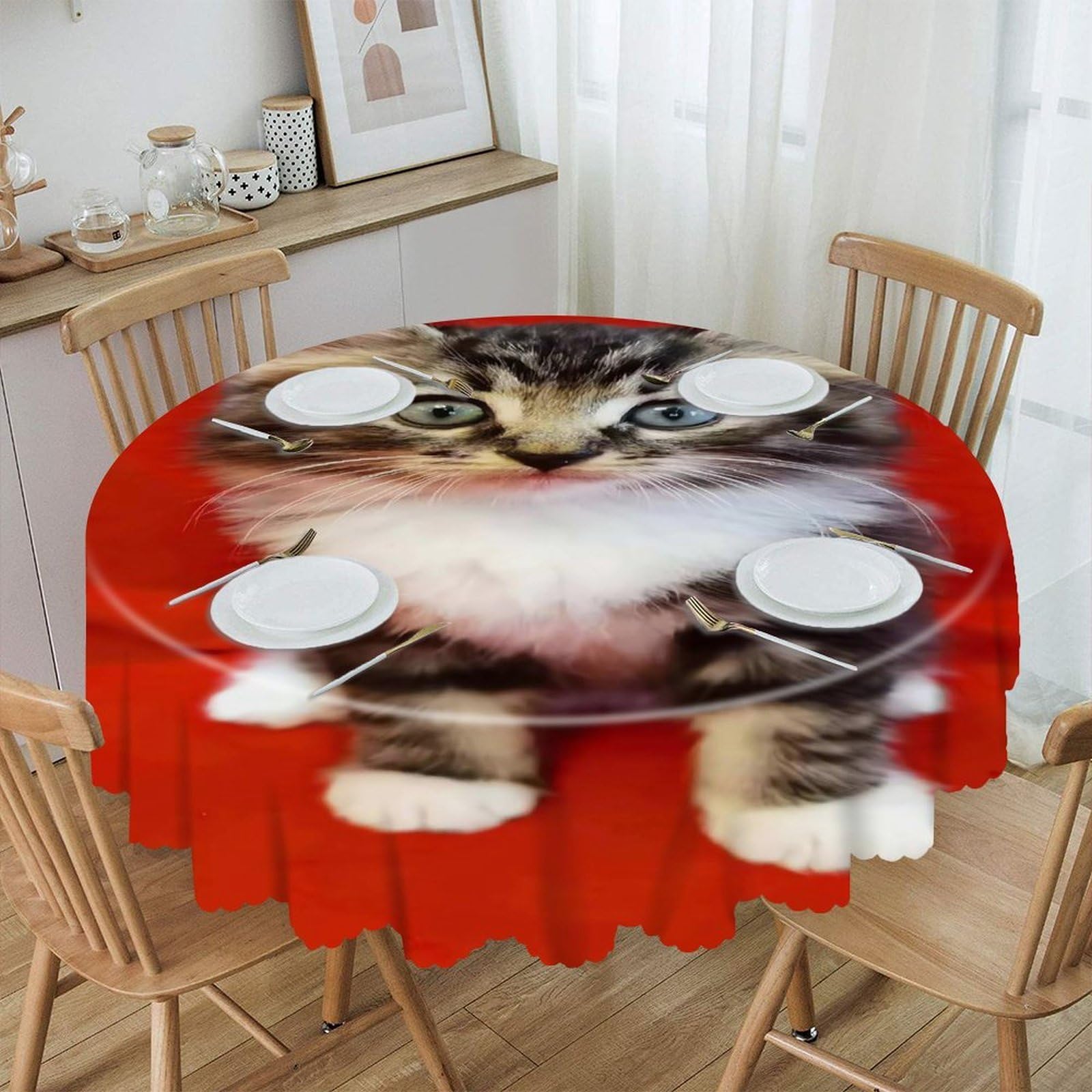 VstaDank 60 Inch Round Cat Tablecloth Polyester Waterproof Wrinkle Free Table Cloth Spillproof Washable Table Cover Colorful Tablecover Decor for Home Kitchen Dining Party