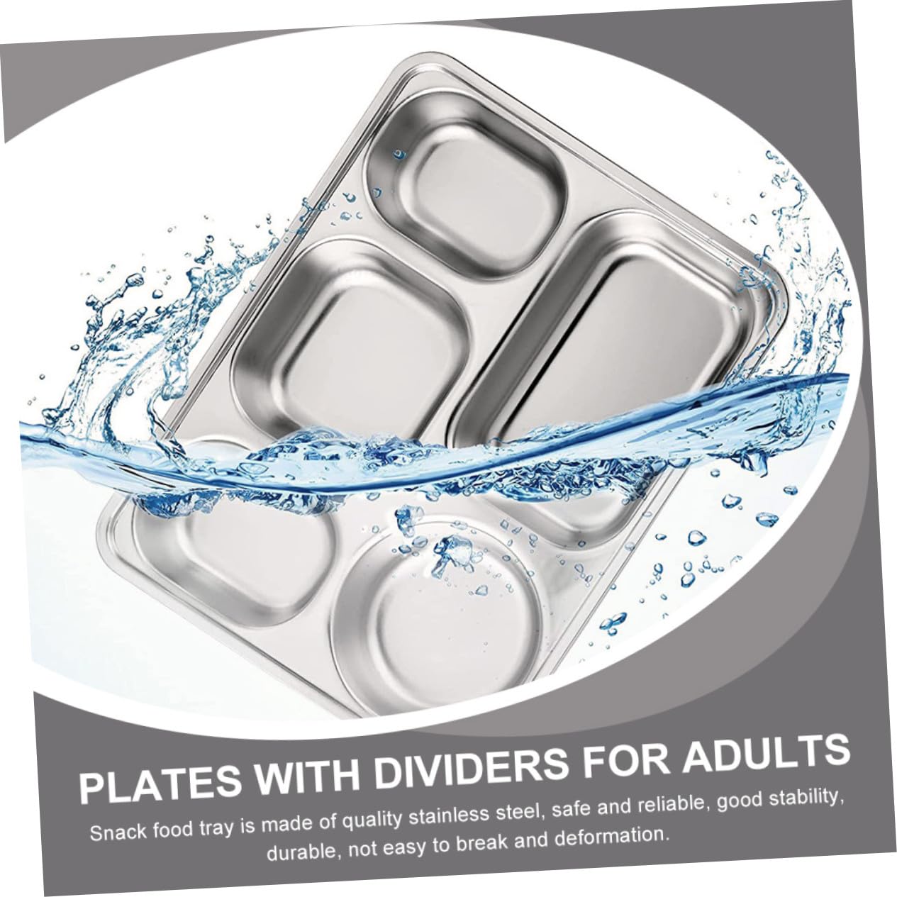 Assiettes Divisées Rectangulaires 3 Pièces en Acier Inoxydable Argenté
