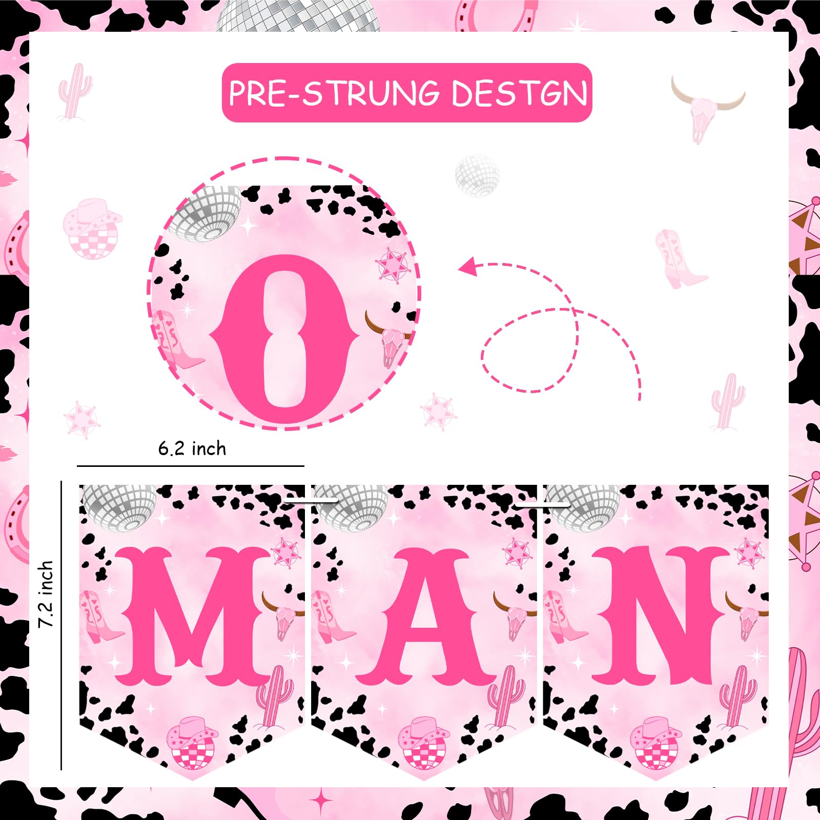 "Man I Feel Like I'm One" Disco Cowgirl Banner - Western 1st Birthday Party Decorations - View #3