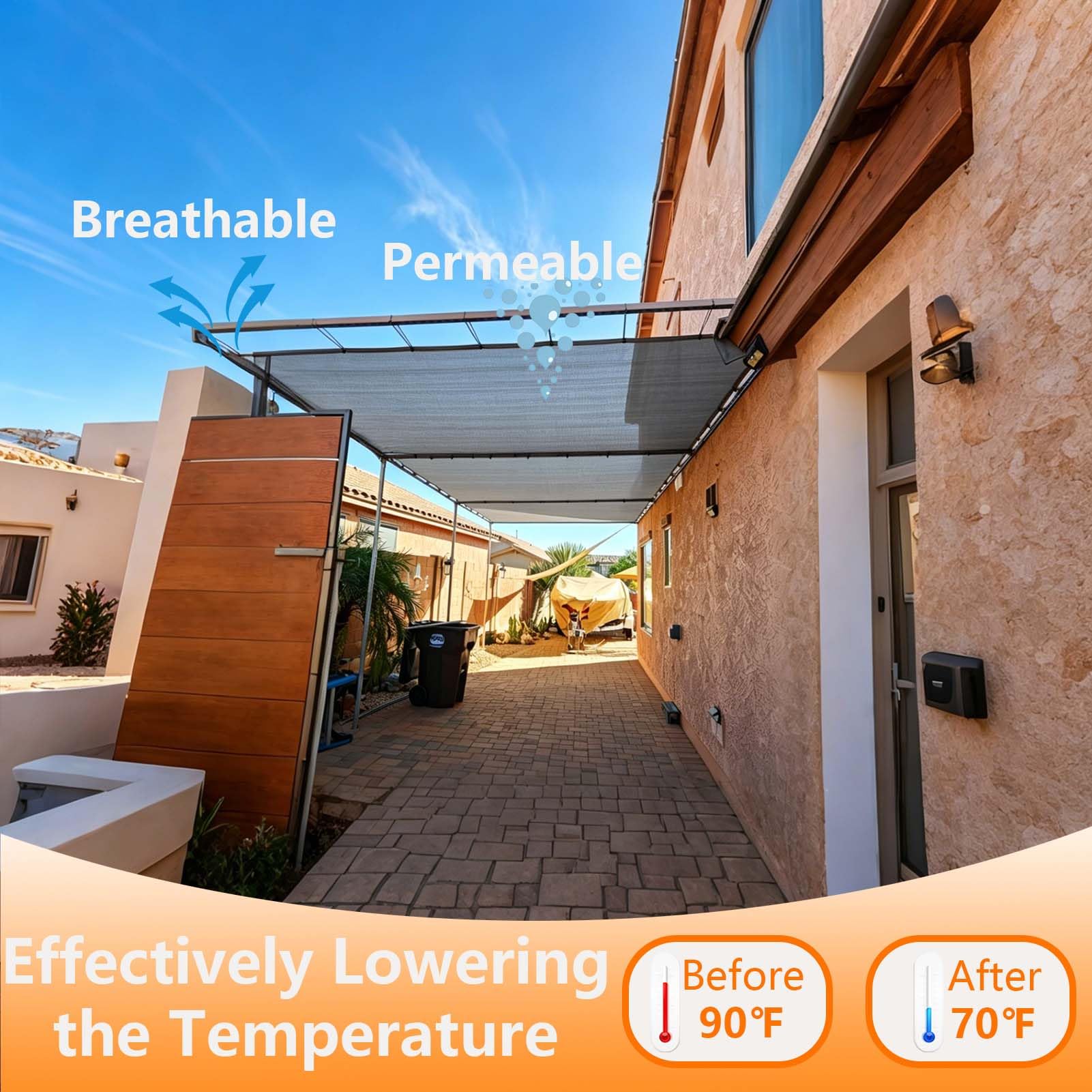 POYEE 90% 3,6 x 7,3 m Malla de Sombra para Exterior con Ojales | Red de Sombra para Patio, Pérgola, Jardín, Jardín Trasero, Terraza, Porche, Gris
