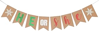 Christmas He Or She Banner Christmas Gender Reveal Banner Winter Wonderland Baby Shower Banner for Christmas Winter Wonderland Gender Reveal Party Decorations