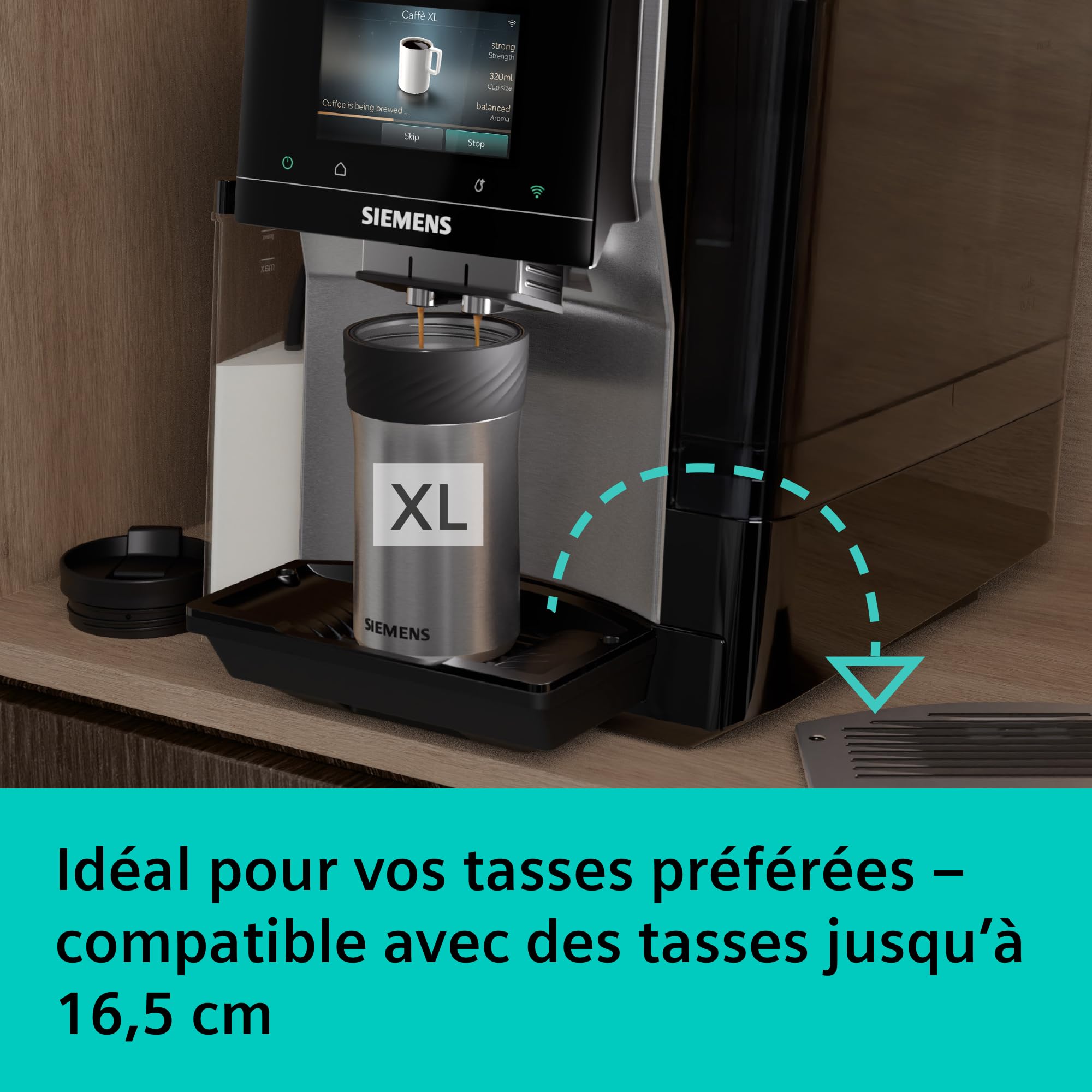 SIEMENS Machine à café entièrement automatique, EQ700 iAroma, écran tactile, récipient à lait intégré, chauffe-tasses, Cold Brew et Slow Brew, application Home Appliances, inox/noir, TQ727E03
