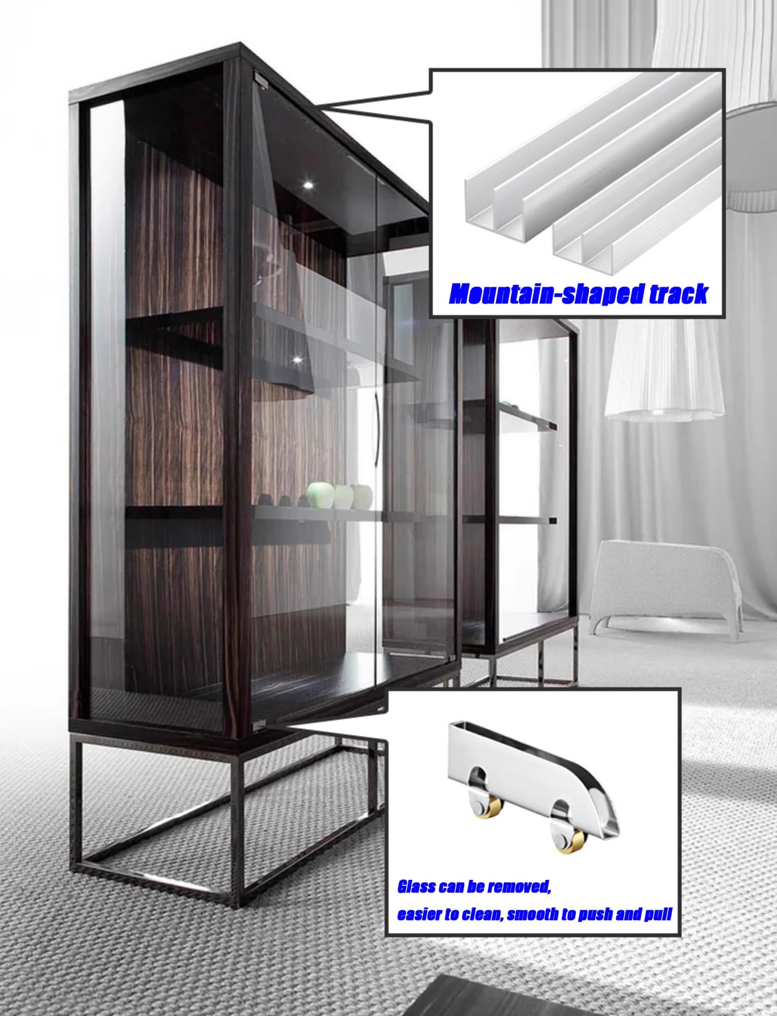 Zestaw prowadnic do drzwi przesuwnych ze szkła aluminiowego, 1 zestaw