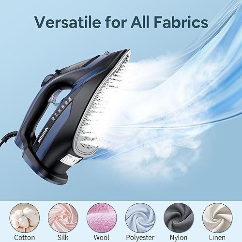 Miniatura 6 de Plancha de vapor para ropa, calentamiento rápido de los años 20, plancha de 1700 W con tanque de agua grande de 15.21 onzas, apagado automático de 3