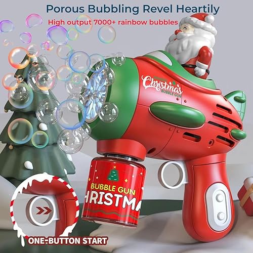 Miniatura 2 de Pistolas de burbujas, máquina automática de burbujas de Navidad para niños, más de 7000 burbujas por minuto de luz para niños a partir de 3 años,