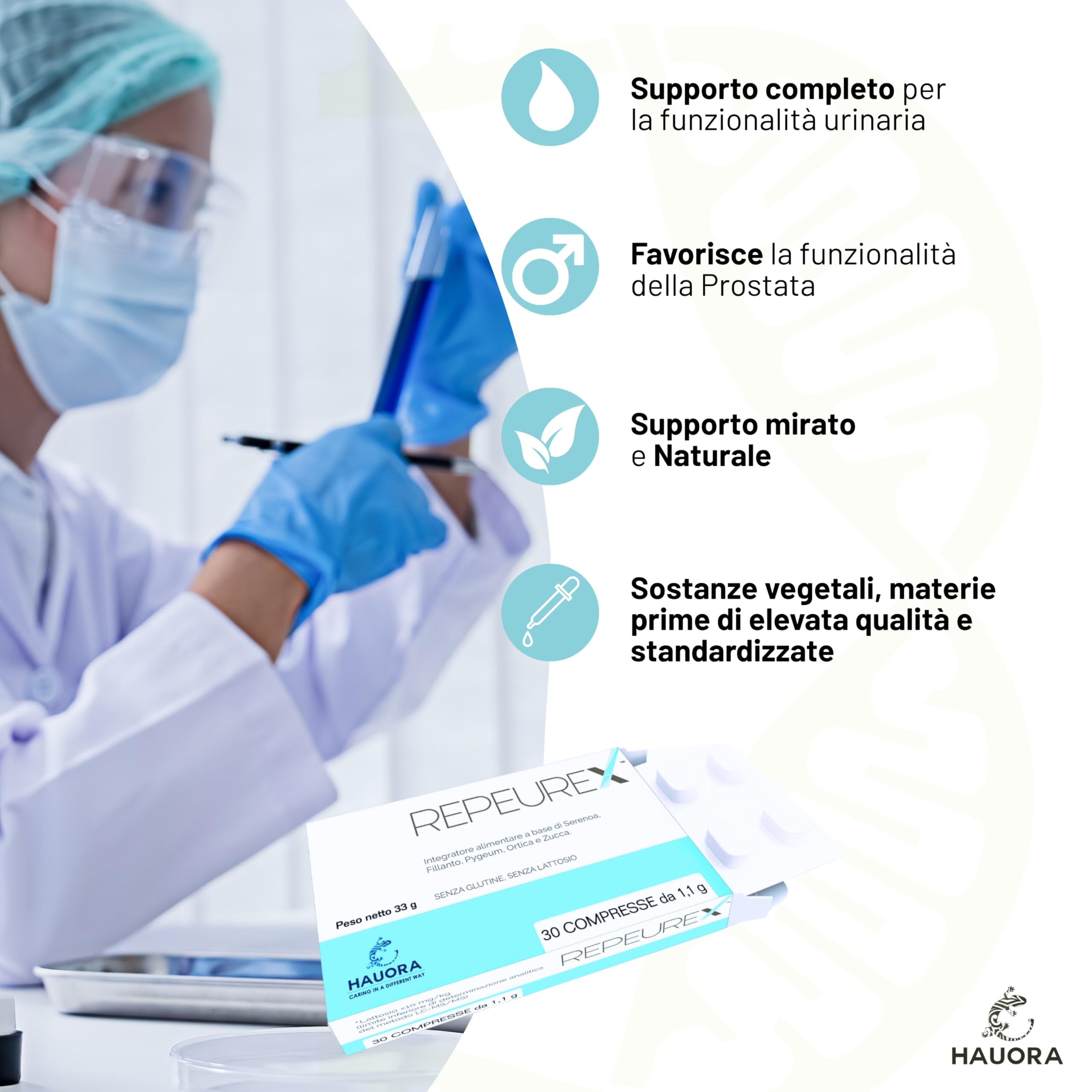 HauoraMed Repeurex Serenoa Repens Prostata Integratore e Vie Urinarie, 30 Compresse da 1,1g, con Saw Palmetto, Fillanto, Pygeum, Ortica e Zucca