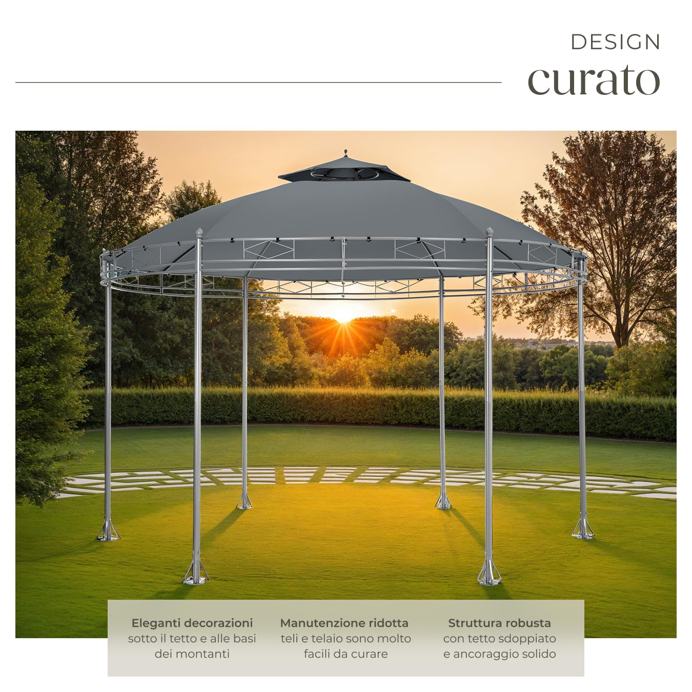 tectake® Gazebo da Giardino Deluxe, Gazebo Esterno Resistente con Teli Laterali, Gazebo da Esterno Regolabile, Gazebo Impermeabile, Resistente ai Raggi UV, Design Elegante - Antracite