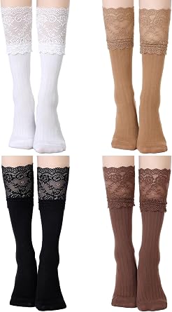 Fourluoo 4 Pairs Womens Knee High Socks