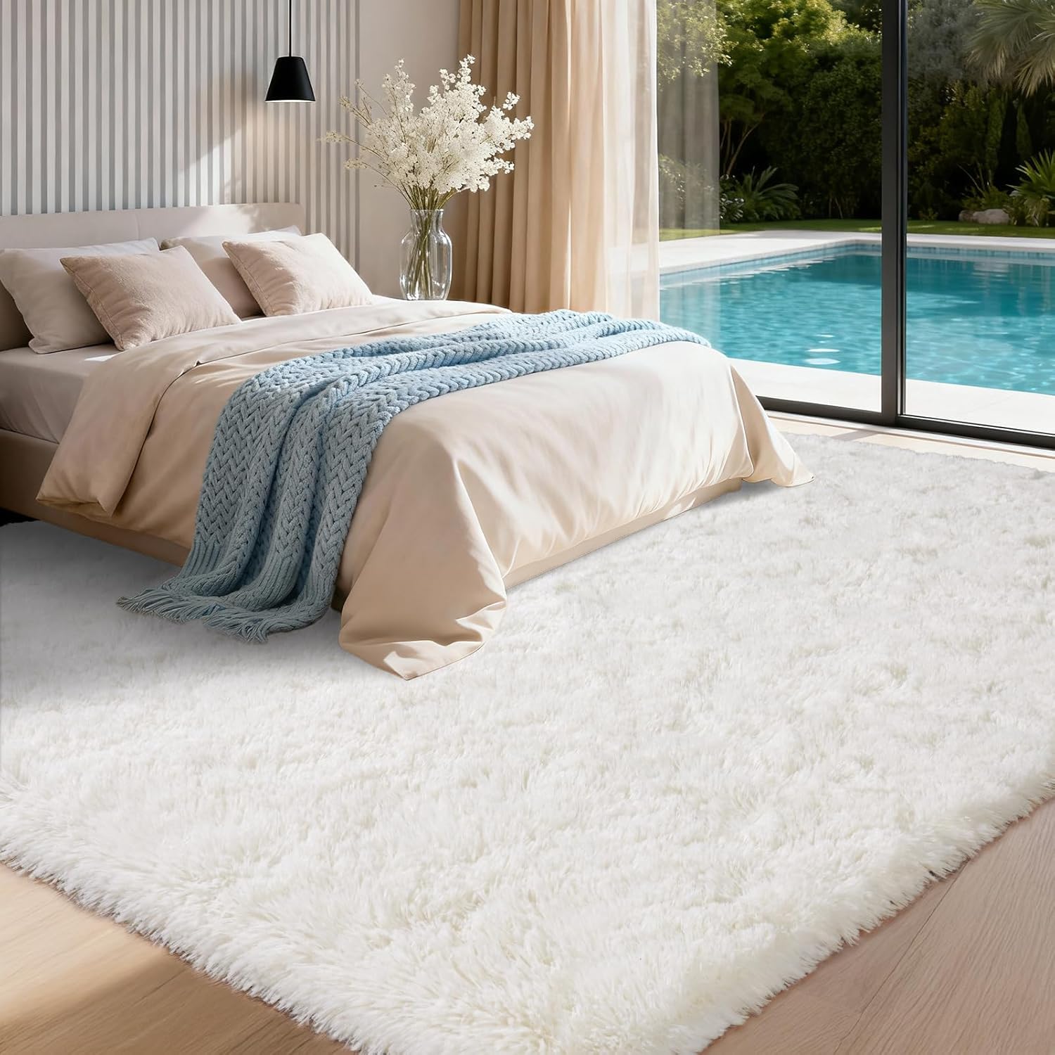Area Rugs for Living Room 6x9, Ultra Soft Fluffy Rug for Bedroom, Modern Plush Fuzzy Indoor Floor Carpet for Bedroom Kids Room Nursery Dorm Home Decor, Cream White
