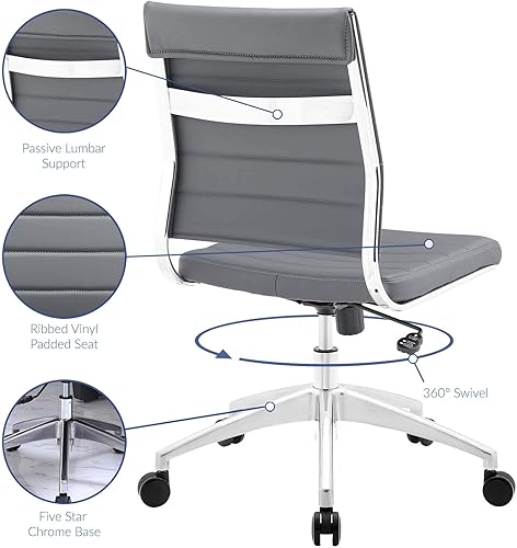 Miniatura 11 de LexMod Jive silla de oficina ejecutiva acanalada respaldo alto, Poliuretano, Gris