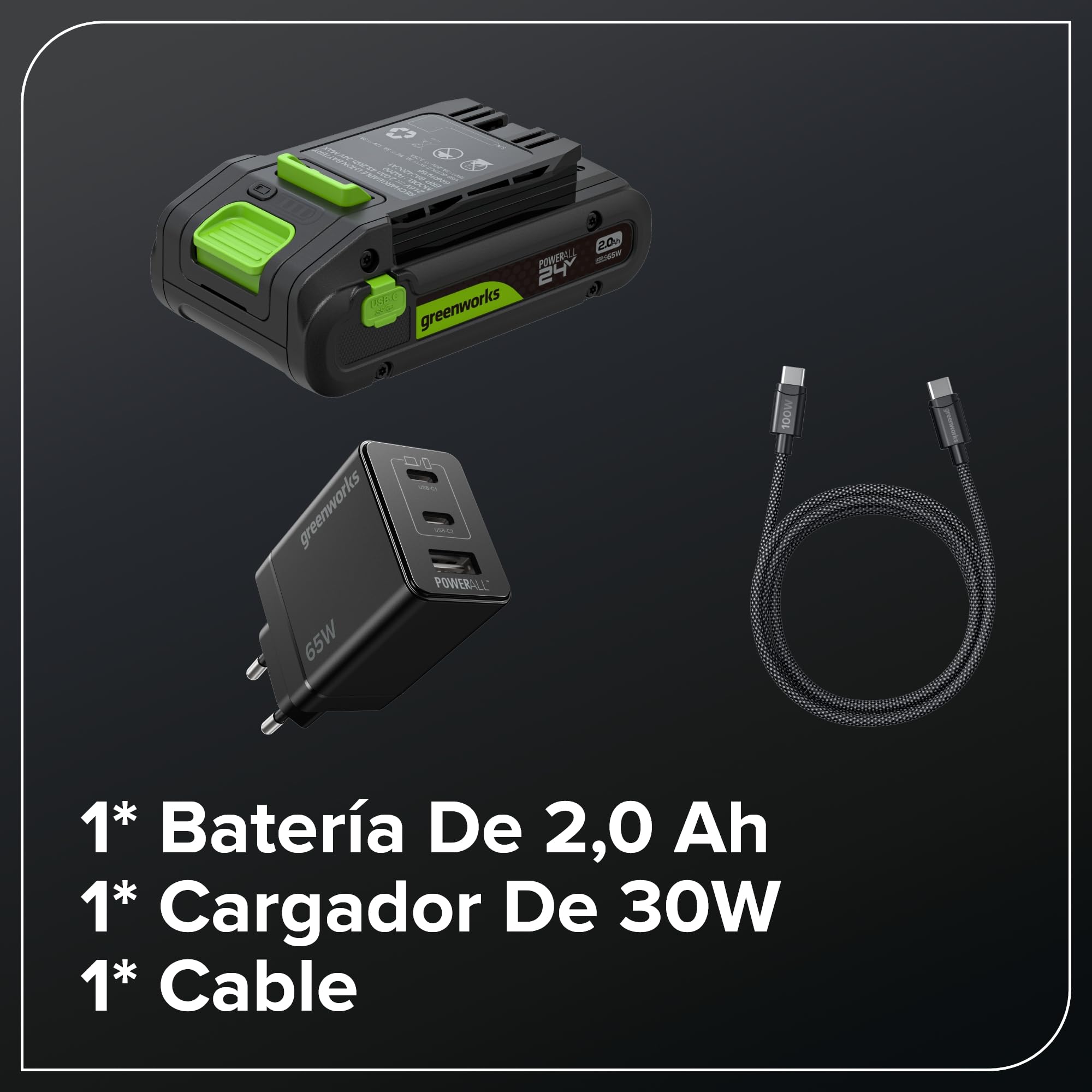 Greenworks Cortasetos + Sierra telescópica 2-en-1 24V con batería 4,0Ah & Cargador USB-C 65W, Motor brushless, Hoja 51 cm, Sierra 20 cm, Cabeza giratoria 112,5°, pértiga 3 Piezas CKPH321A2