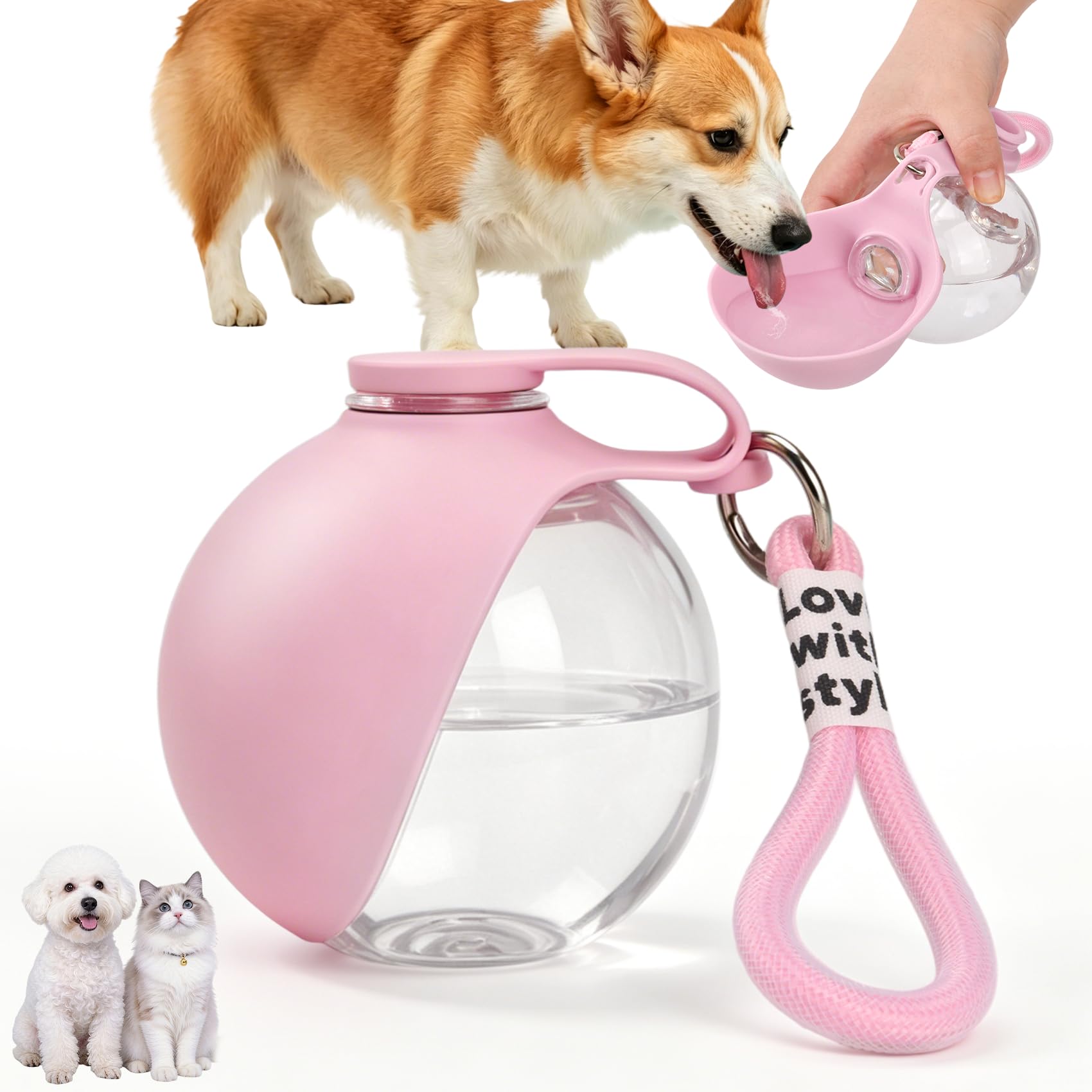 LTFIOON Borraccia per cani da viaggio, 285ml Bottiglia in plastica per cani, Borraccia anti-perdita con ciotola in silicone pieghevole, Borraccia portatile per cani per passeggiate, viaggi, campeggio