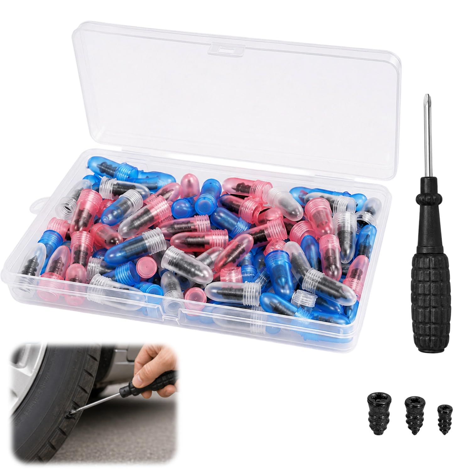 dkjfei 90 Pcs Tyre Repair Screws, Tyre Repair Kit with 3 Sizes
