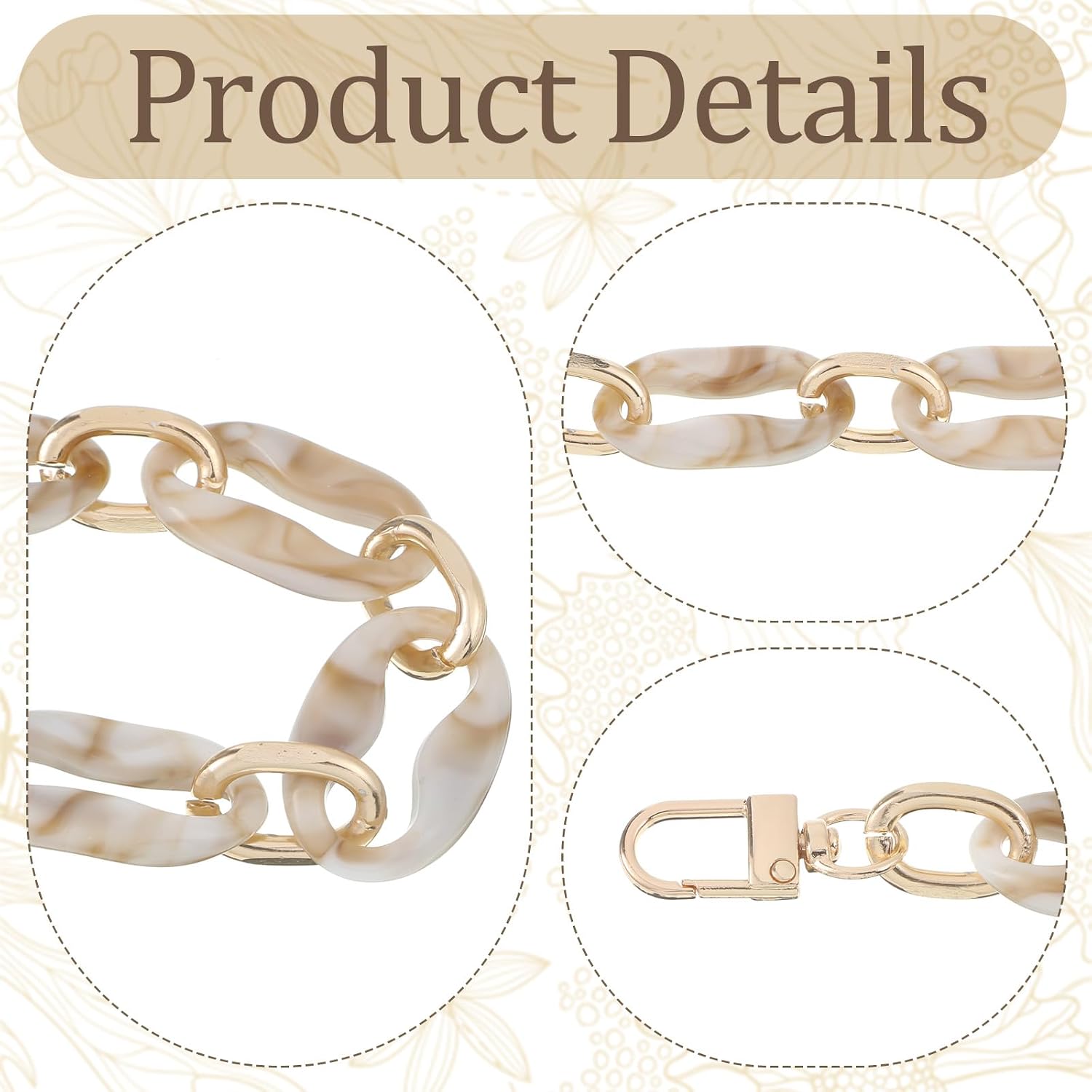 Oval Resin Purse Chain Strap, 40cm/15.75" Acrylic Handbag Chain Straps Replacement Purse Charm Decorative Bag Chains for Handbag Wallet Crossbody Shouder Bags