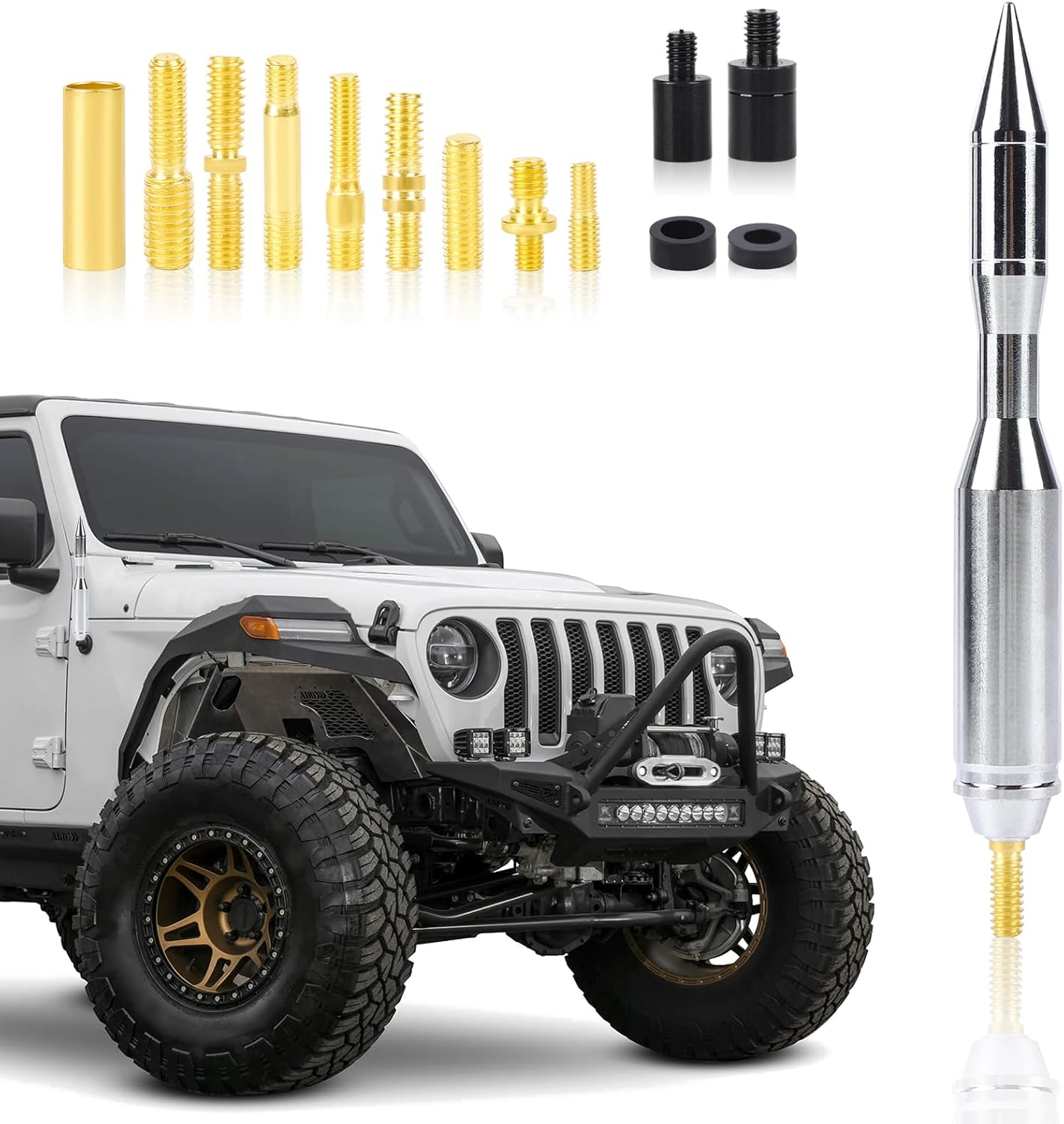 6.6inch Chrome Polygonal Antenna Replacement for Chevy Silverado Dodge Ford F150 F250 F350 RAM 1500 2500 Raptor Truck Antenna Accessories Ford Jeep Wrangler