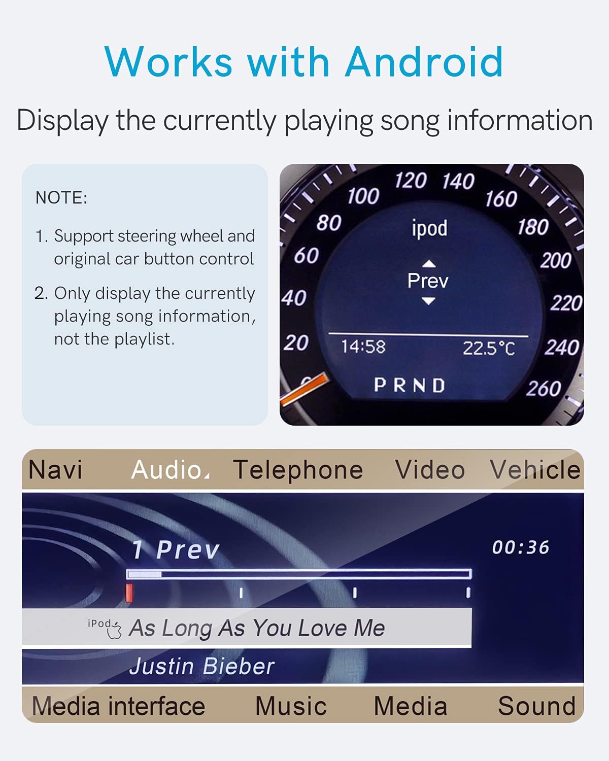 Bluetooth-Auto-Adapter für 2008–2012 Mercedes-Benz mit AMI-Anschluss, Bluetooth Receiver mit aptX-HD-Sound und AMI-Kabel