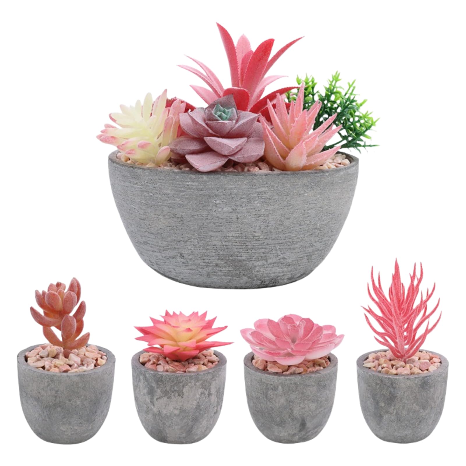 Succulentes simulées en pot de pâte à papier, déco durable sans entretien