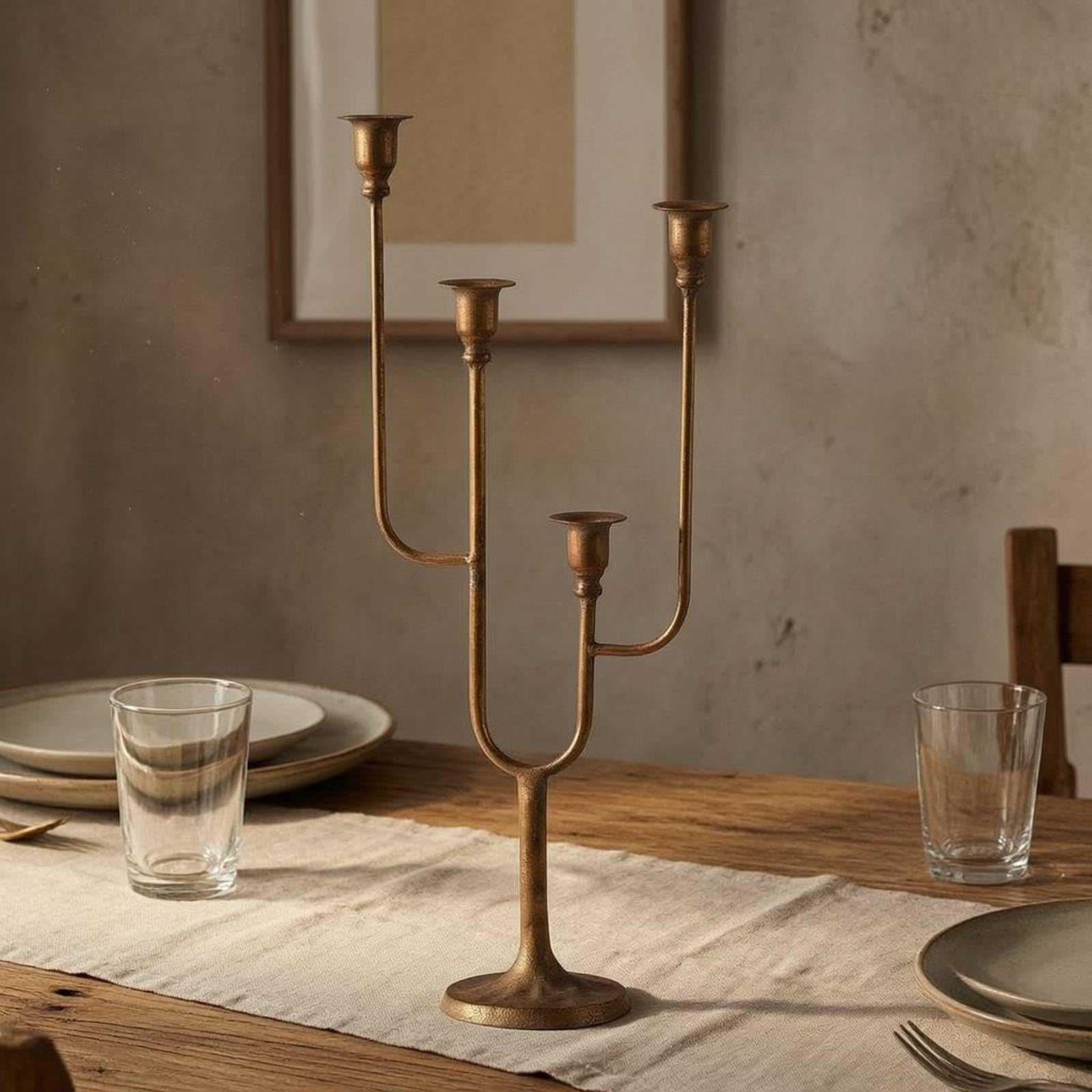 Candelabro Cuatro Brazos Base Redonda Candelabro Hierro Multibrazo Adorno Hogar, Alto