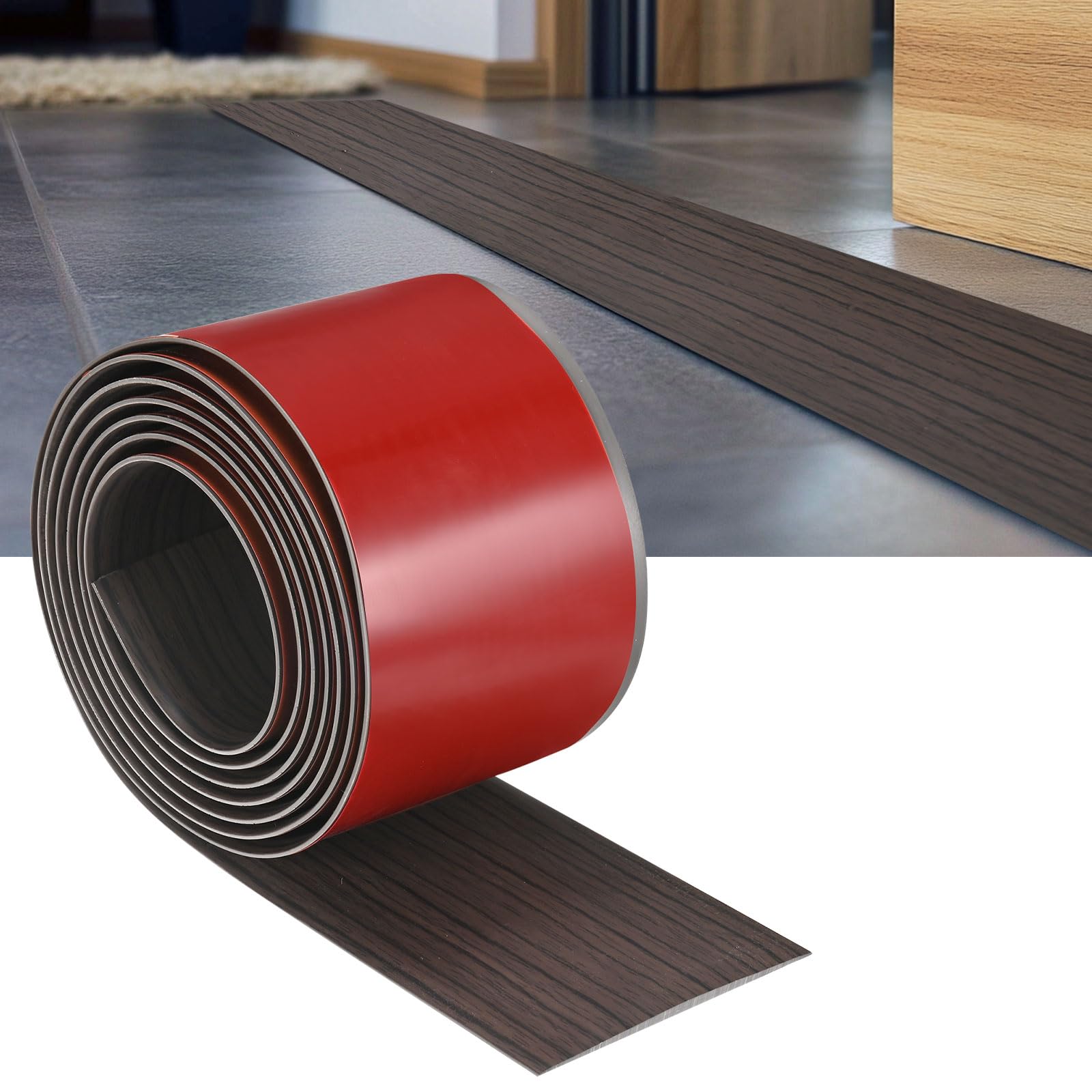 M METERXITY Floor Transition Strip Self Adhesive, 6.56FTx2.99Inch PVC Laminate Flat Divider Door Transition Strip for Joining Floor Gaps/Carpet/Tiles/Doorways [Black Walnut]