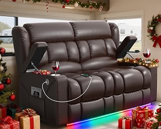 RV Loveseat Recliner Sofa, Wall Hugger Reclining Loveseat RV Couch with USB Ports, Large Pockets, Cup Holders, 150° Adjustable RV Recliners Furniture for Travel Trailers & Home Theater Seating - Amazon product rated Grade A