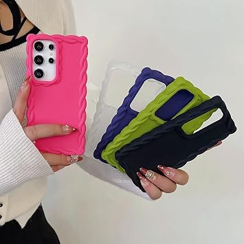 Cute Wavy Cream Curle Edge Phone Case for Samsung S25 S24 Fe Ultra Plus A06 A16 A55 A35 A25 A15 A05 A05s A54 A25 A14 A04 M14 M13(For Samsung Galaxy A13/Rose Red)