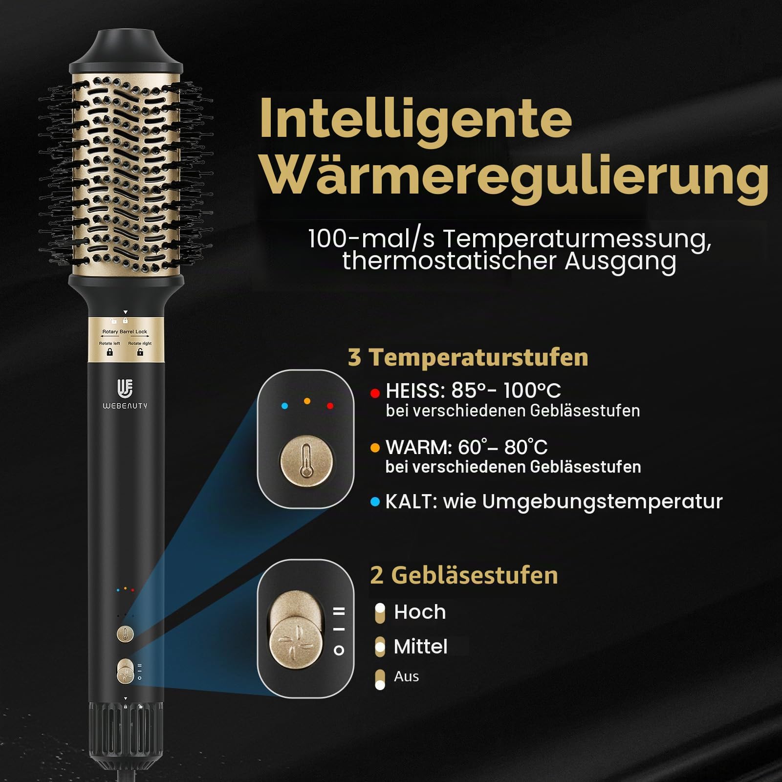 webeauty [Dual Voltage] 6in1 Airstyler Neues Upgrade,110,000U/Min, 30M/S, 500 Millionen Negative Ionen Hochgeschwindigkeit Haartrockner mit Föhnbürste, Rundbürsteföhn, Air Lockenstäbe, Schwarz (Grün)