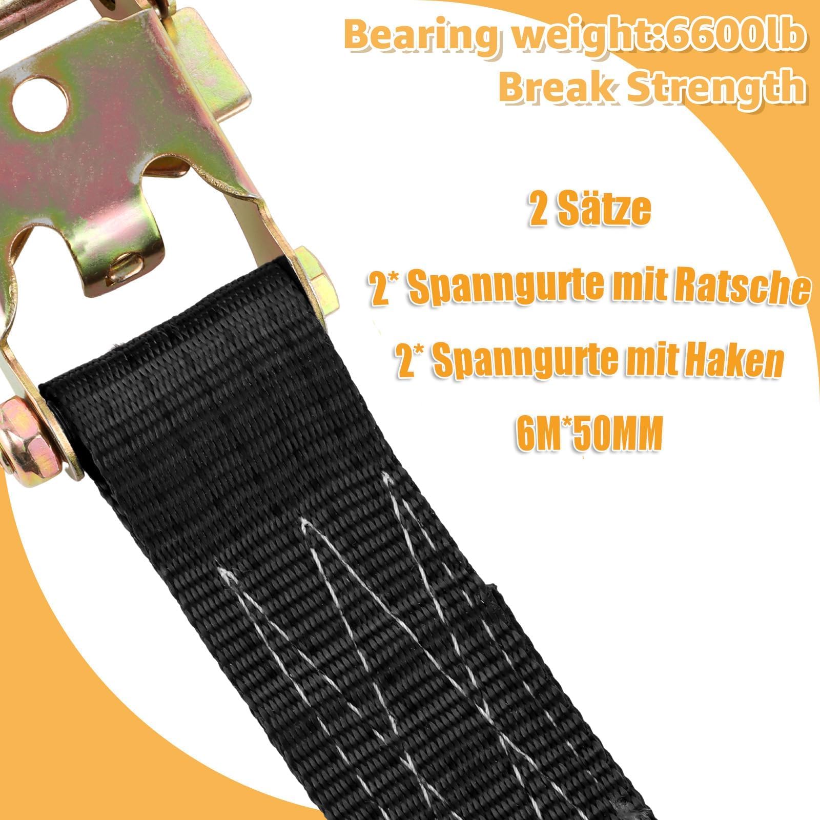 ASelected 2 pezzi cinghia a cricchetto nera 6m 50mm | Cinghie a cricchetto per moto e fissaggio carico, cinghie di ancoraggio in poliestere 5cm nera ben visibile