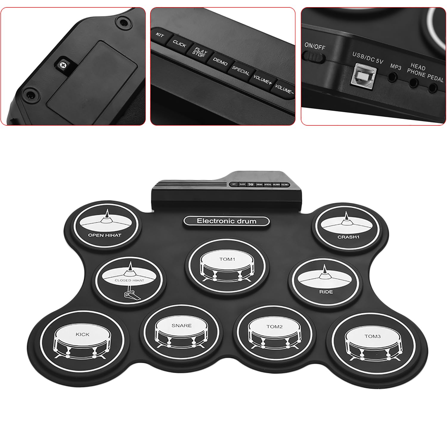 Batteria elettronica portatile USB roll up digitale con 9 cuscinetti in silicone bacchette e pedali per principianti bambini