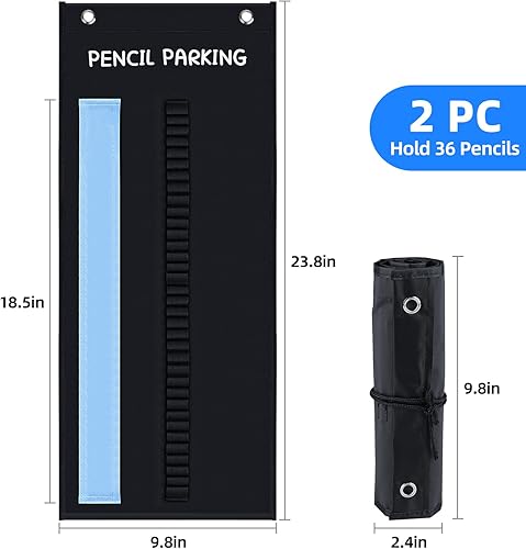 Miniatura 7 de Paquete de 2 lápices de estacionamiento para aula, portalápices para organizador de escritorio, estuche enrollable con 72 ranuras, dispensador de