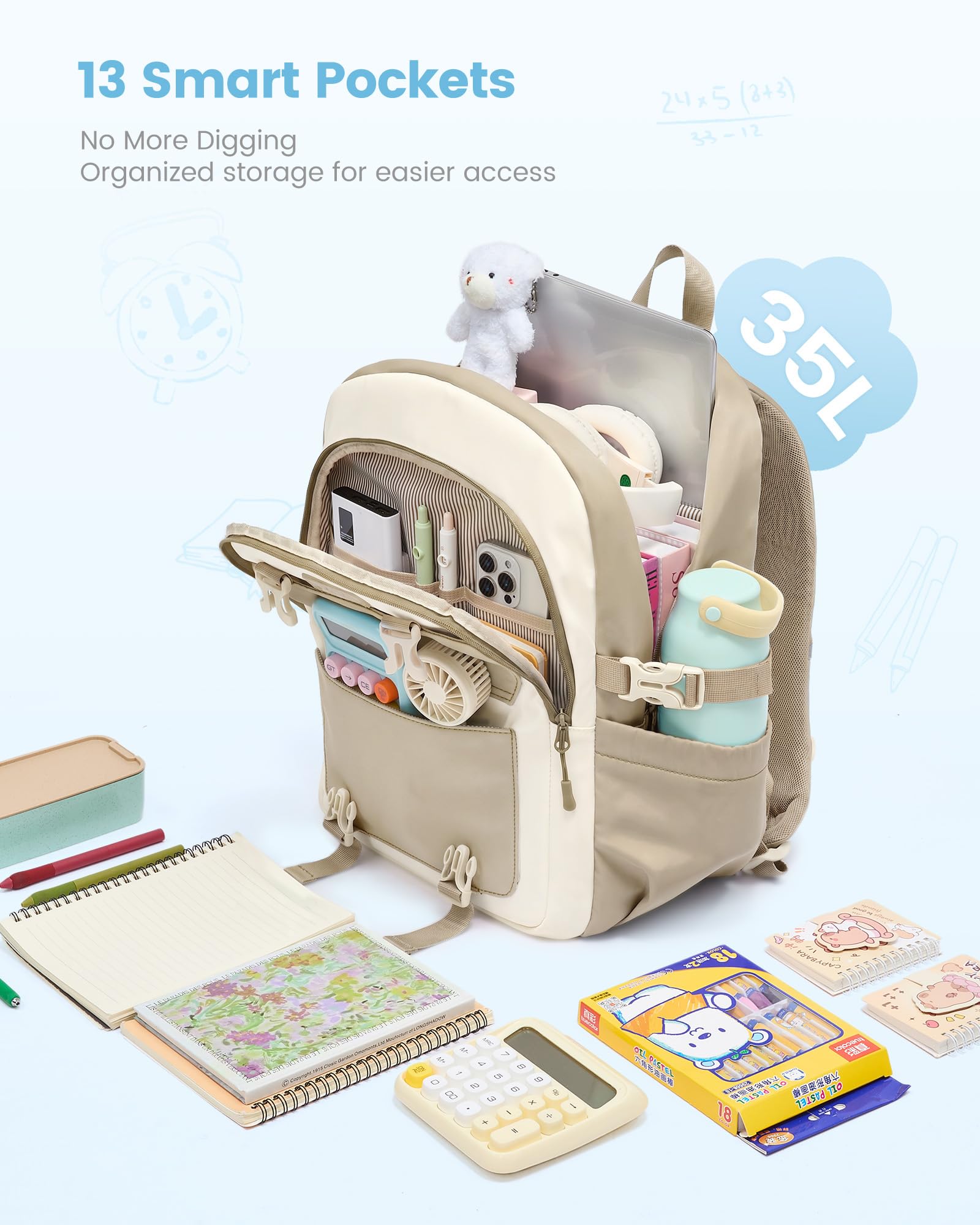 LOVEVOOK Schulrucksack Teenager Mädchen, 30L Großer Schulranzen Grundschule 5.Klasse, Wasserdichte Schultasche Damen mit 17.3 Zoll Laptopfach, Kawaii School Bag for Girls Backpack Women für Schule Uni