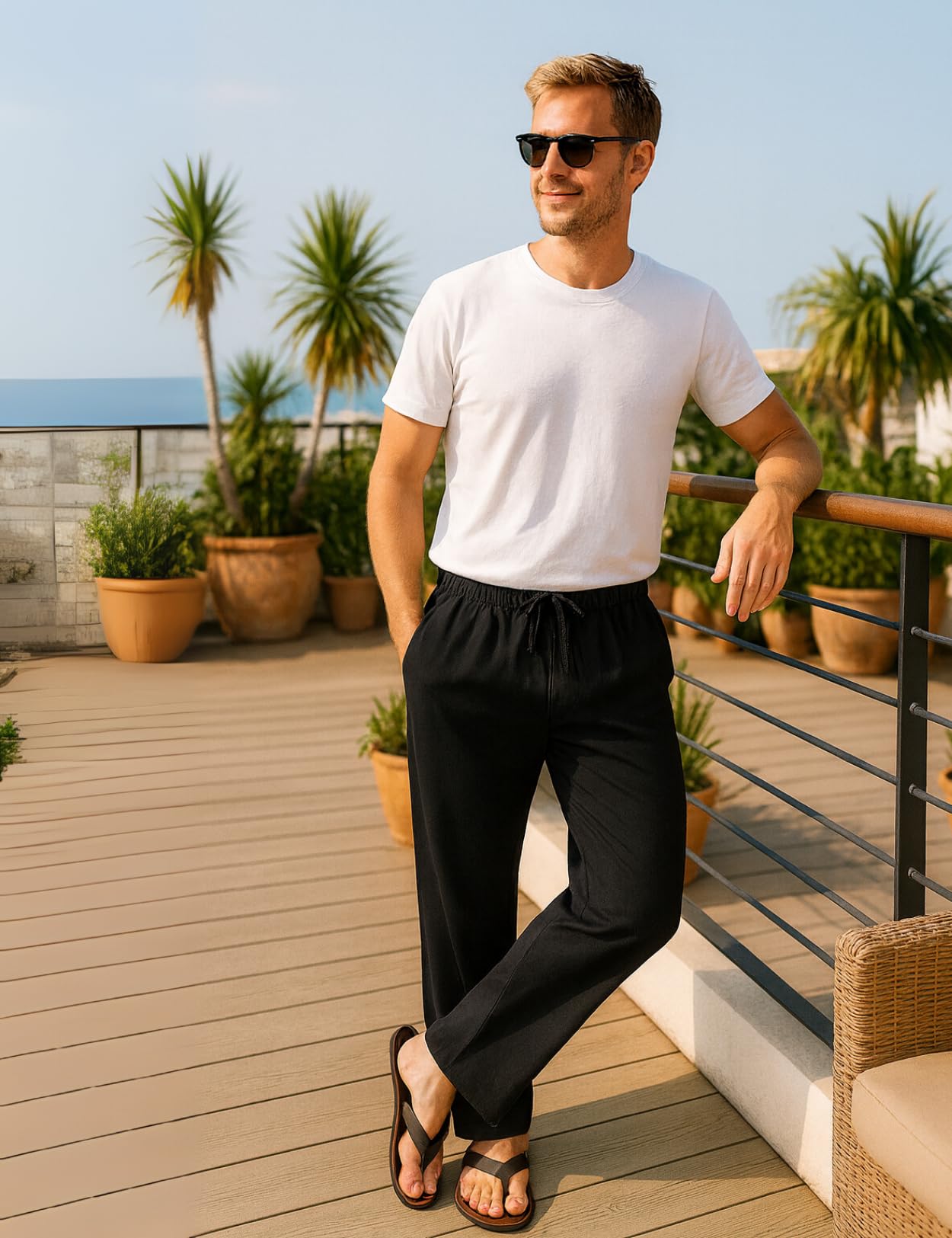 PANASIAM leichte Baumwollhose Damen & Herren - Sommerhose 100% Baumwolle | Unisex Stoffhose, Freizeithose mit Gummibund & Tunnelzug, 2 Taschen, Relaxhose auch Loungehose oder Strandhose, Gr. S-XXL