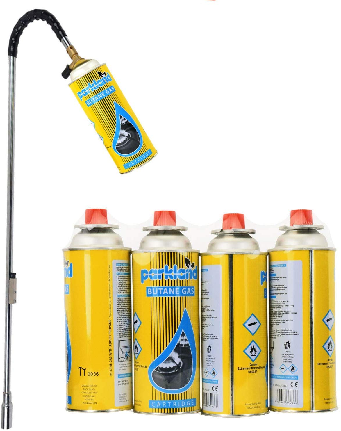Smashingdealsdirect Black Butane Gas Blowtorch Weed Burner Killer Garden Outdoor Moss Fungus Piezo Ignition (Weed Wand + 4 Canisters)