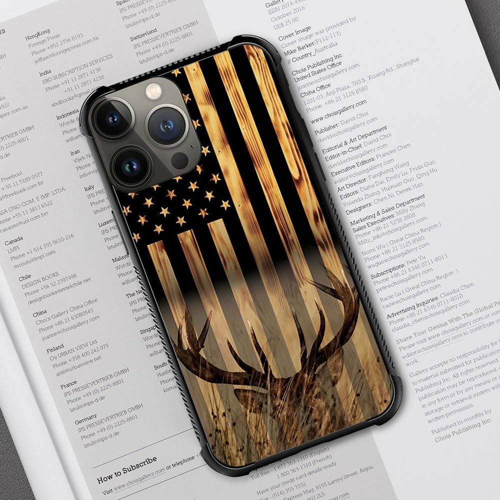 DJSOK Compatible with iPhone 15 Plus Case，Design Pattern Back Bumper Anti Scratch Reinforced Corners Soft TPU Caver,Cases for Men Women-Wood Grain American Flag Buck Hunter Deer - Image 5