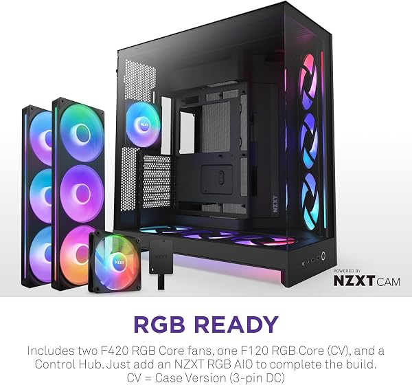 NZXT H9 Flow RGB+ (2025) – Large Dual-Chamber ATX Mid-Tower Airflow PC Case – Includes 7 RGB Fans (6 x 140mm, 1 x 120mm) & Control Hub – 420mm Radiator Support – Back-Connect Ready – Black - 3