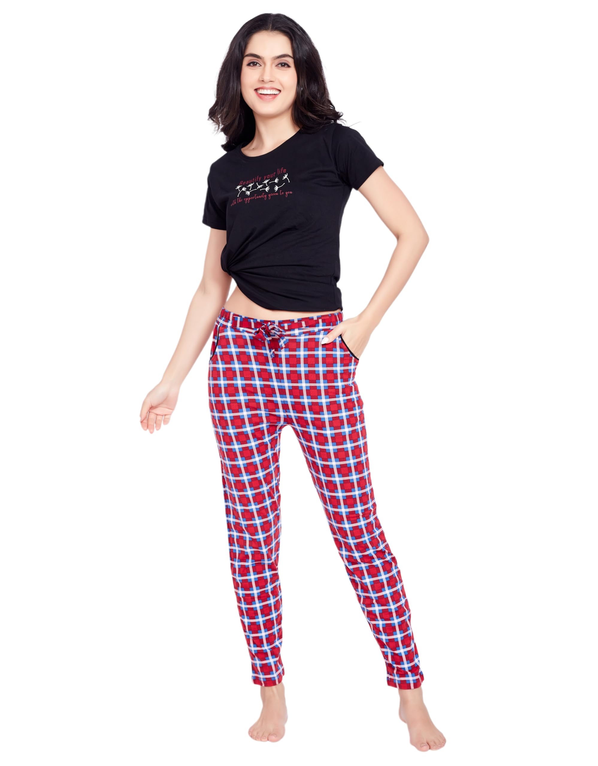 night rose Women’s Cotton Lycra Stretchable Leggings Pants with Pockets & Drawstring | Breathable Sleepwear Lounge Bottoms | Soft Pajama Pants for Women & Girls-picture-26