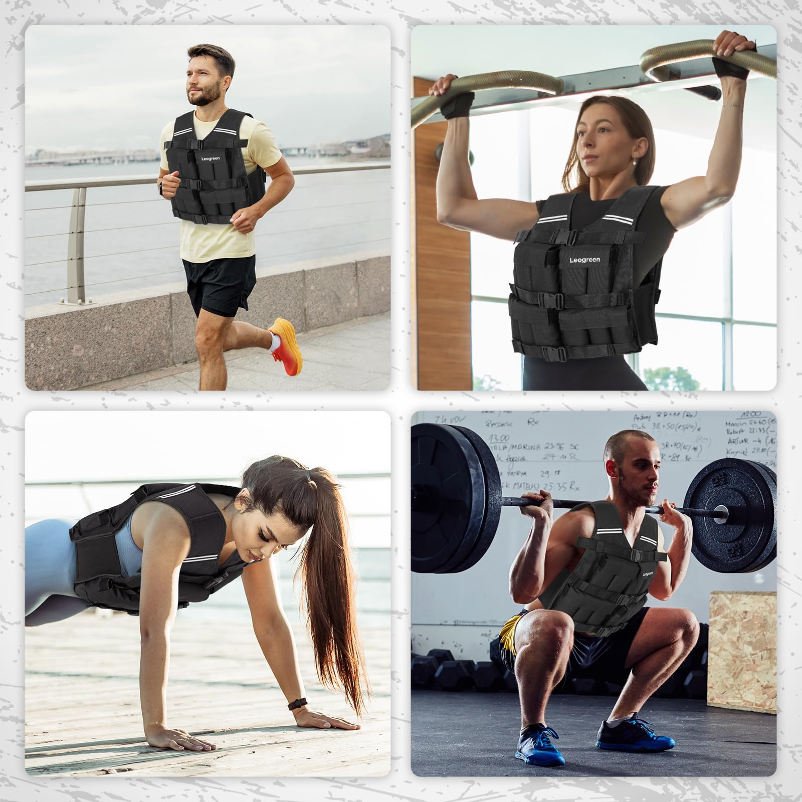 Leogreen Gilet Lesté 10kg/20kg, Veste Lestée Réglable avec 20 Packs de Poids Amovibles, Bande Réfléchissante, pour Homme Femme la Course à Pied, Entraînement en Force et Endurance