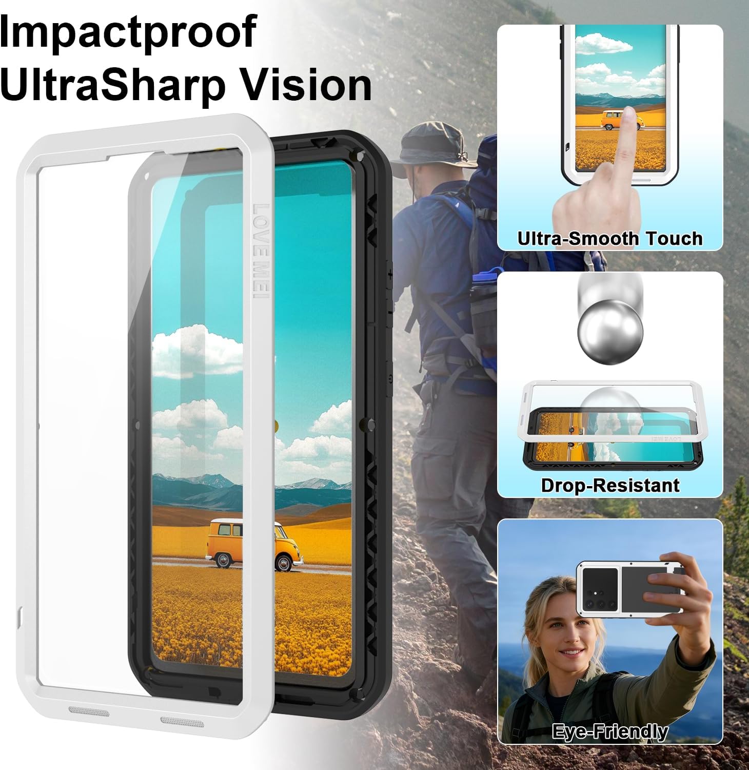 LOVE MEI for Samsung Galaxy S26 Ultra Case,Outdoor Sports Military Heavy Duty Metal Shockproof Dustproof Full Body Case with Built in Tempered Glass Screen Protector (White, S26 Ultra)