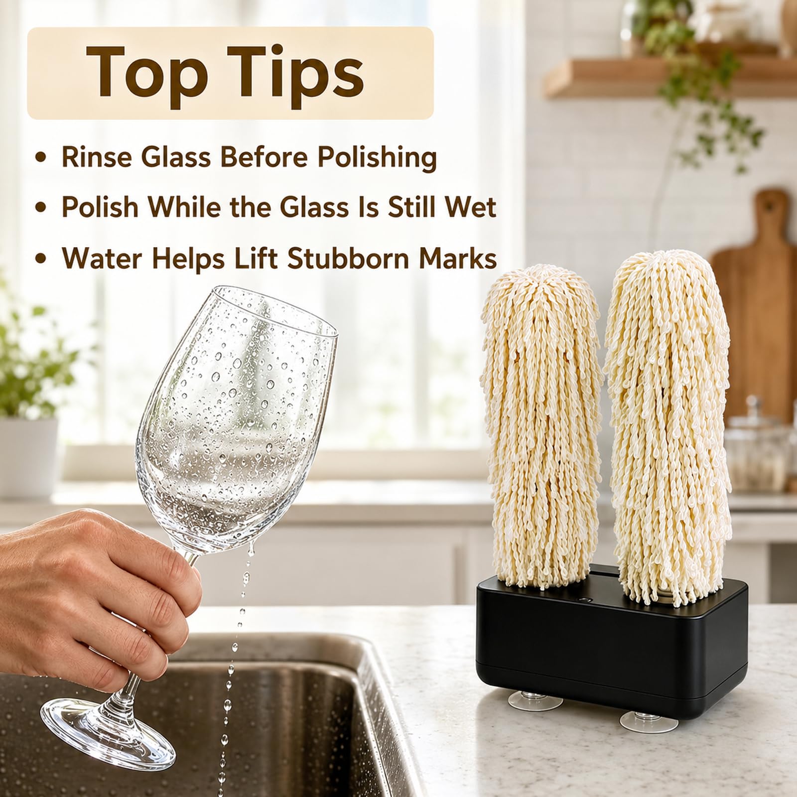 Polisseuse Électrique, Machine Automatique pour Verres à Vin | Deux Brosses Rotatives en Microfibre et Séchage Rapide à 600 tr/min pour Maison, Bars, Restaurants et Hôtels(black)