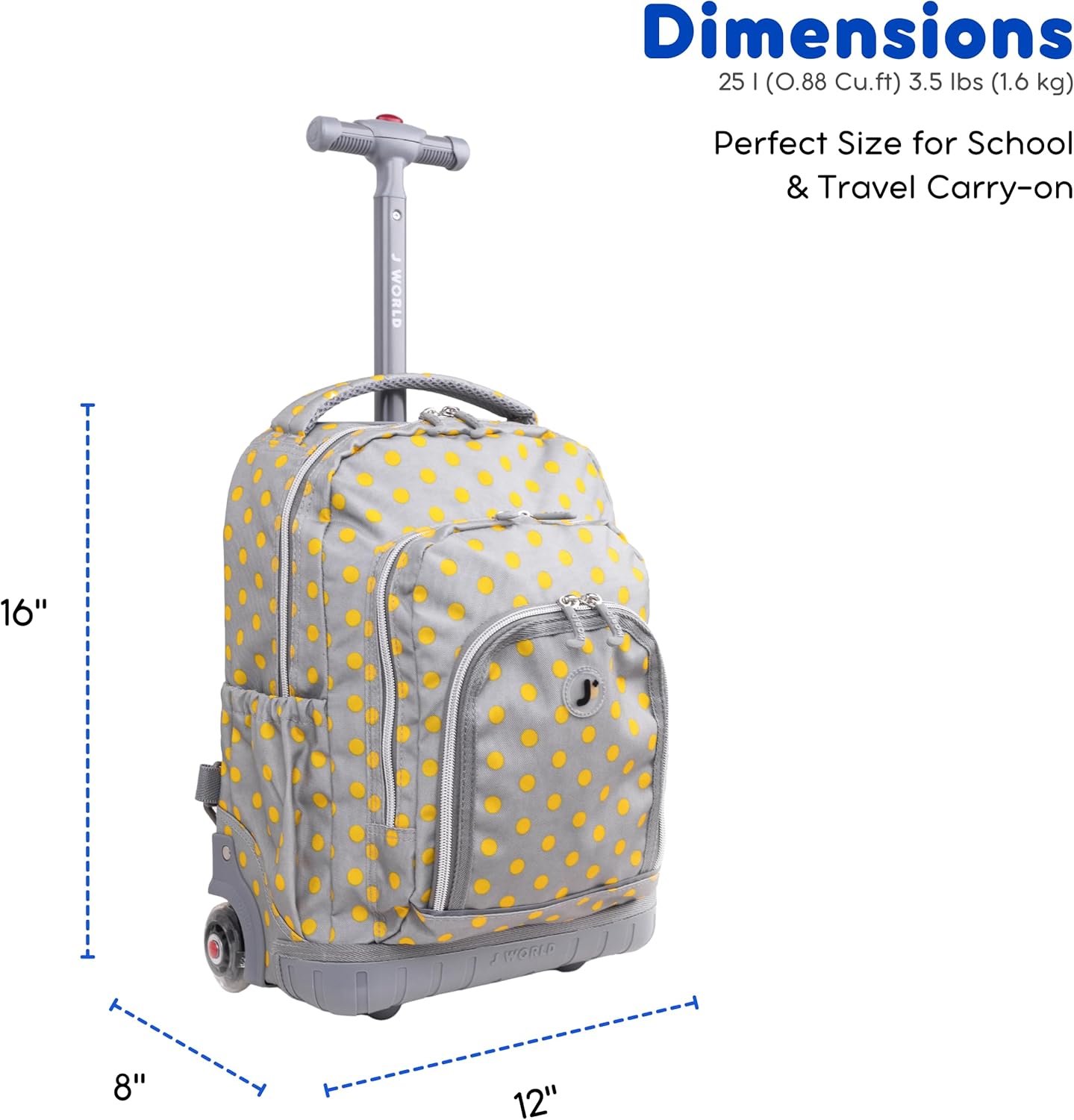 J World Lollipop Kids Rolling Backpack & Lunch Bag Set for Elementary School. Carry-On Suitcase with Wheels, Candy Buttons