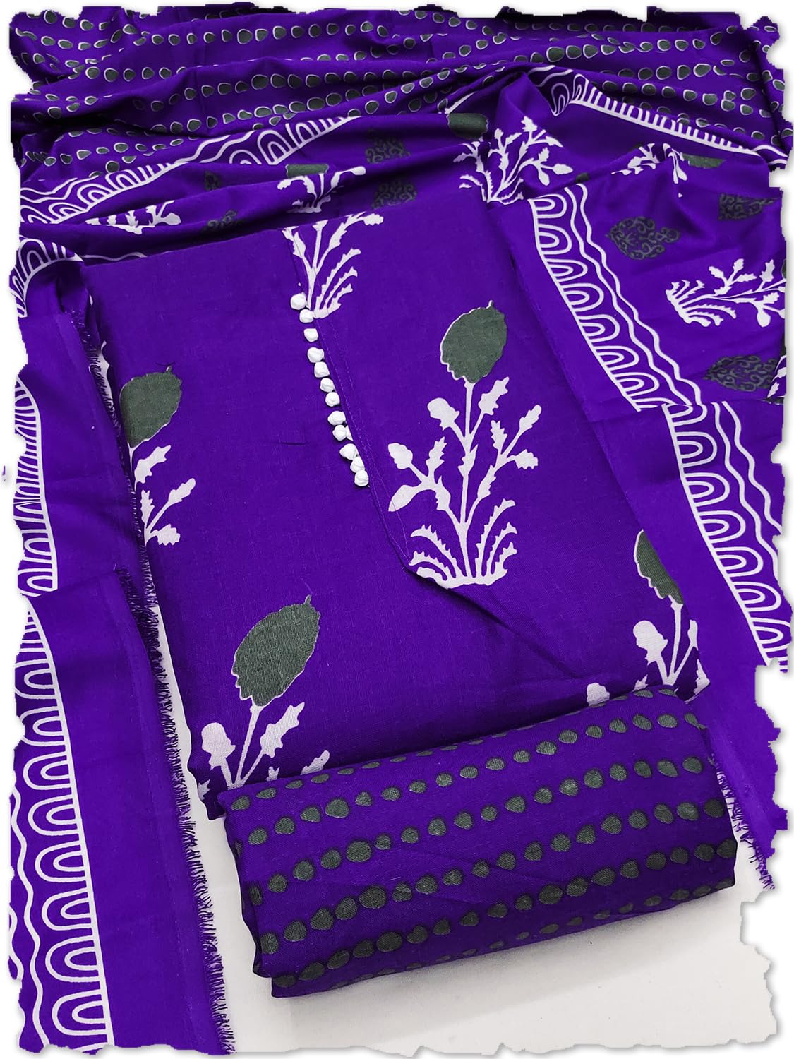 Women’s Cotton Salwar Suit Dress Material | Slab Cotton Printed Top with Floral Motifs (2 Mtr), Solid Bottom (2 Mtr) & Floral Printed Dupatta (2.20 Mtr)-image-40