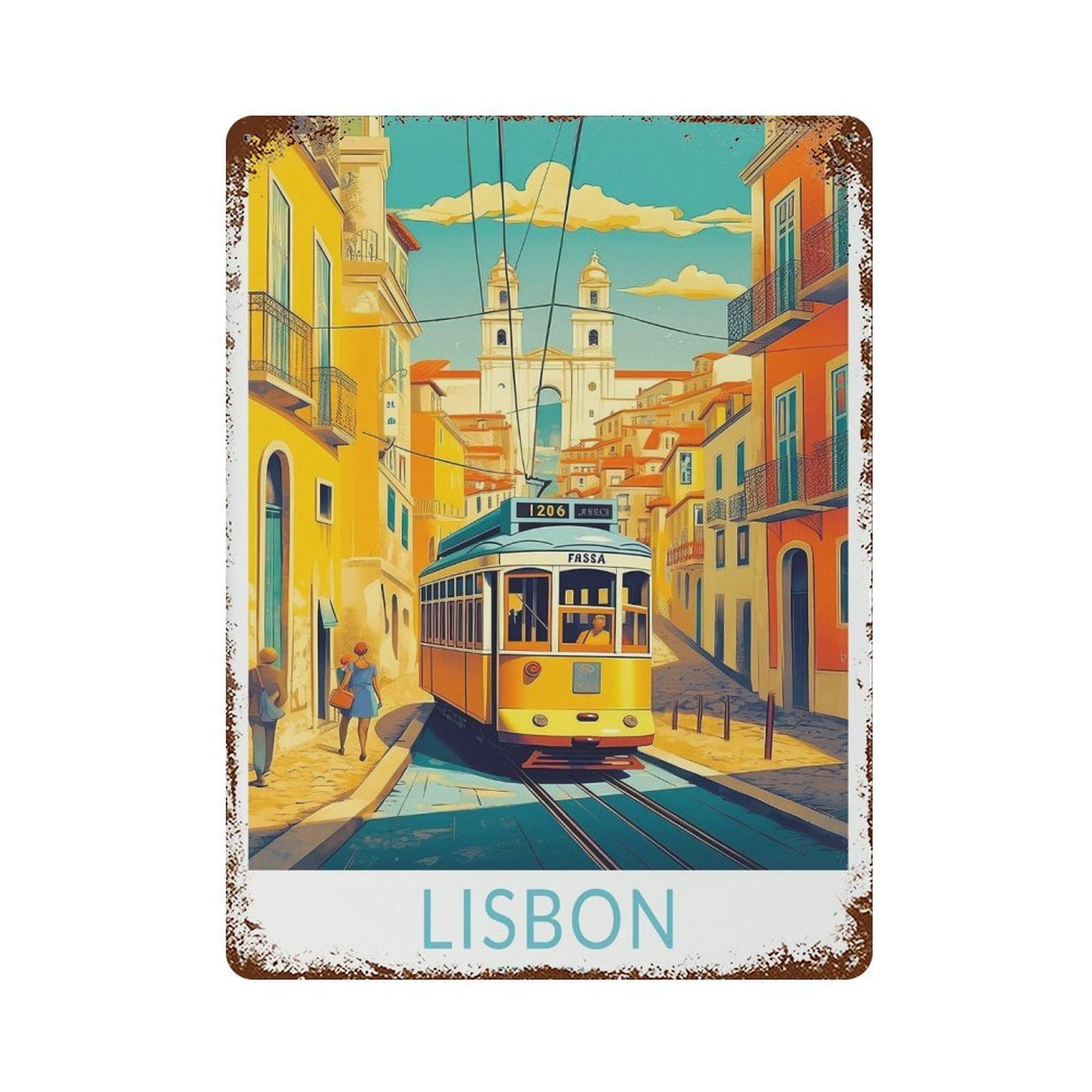 xiaoxiaoshen Lisbon Portugal Travel Train Decor Wall Decor Art Metal Tin Poster Modern Home Decor Art Home Bar Shop Decorations Vintage Sign 40x30cm